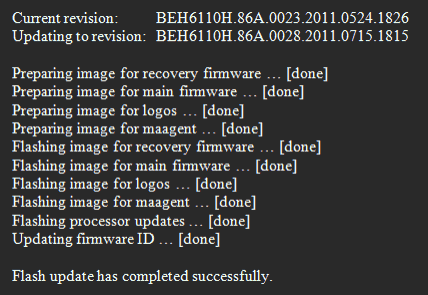 BIOS update process status window