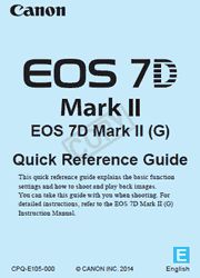 The cover of Canon EOS 7D Mark II Digital Camera Quick Reference Guide