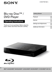 The cover of Sony BDP-S5500, BDP-BX550, BDP-S3500, BDP-BX350, BDP-S1500, BDP-BX150 Blu-ray Disc Player Operating Instructions
