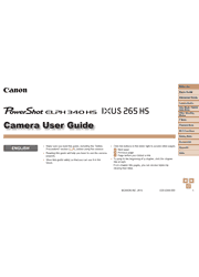 The cover of Canon PowerShot ELPH 340 HS, IXUS 265 HS Digital Cameras User Guide