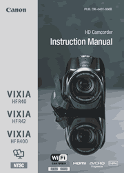 The cover of Canon VIXIA HF R40, VIXIA HF R42, VIXIA HF R400 Camcorders Instruction Manual