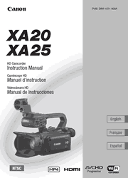 The cover of Canon XA20, XA25 Professional Camcorders Instruction Manual