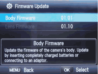 select the nx20 body firmware