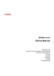 The cover of Canon PIXMA MX492 Printer User Manual (Mac)