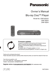 The cover of Panasonic DMP-BD901, DMP-BD91, DMP-BD81 Blu-ray Disc Player Owner’s Manual