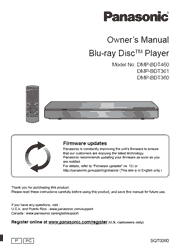 The cover of Panasonic DMP-BDT460, DMP-BDT361, DMP-BDT360 Blu-ray Disc Player Owner’s Manual