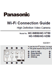 The cover of Panasonic HC-W850, HC-V750, HC-V550, HC-V250 Camcorder Wi-Fi Connection Guide