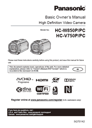 The cover of Panasonic HC-W850P/PC, HC-V750P/PC Camcorder Basic Owner’s Manual