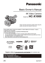 The cover of Panasonic HC-X1000 4K Camcorder Basic Owner’s Manual