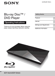 The cover of Sony BDP-S6200, BX620 Blu-ray Disc Player Operating Instructions