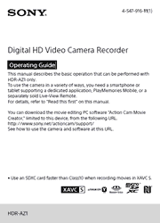 The cover of Sony HDR-AZ1 HD Camcorder Operating Guide