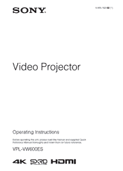 The cover of Sony VPL-VW600ES Video Projector Operating Instructions
