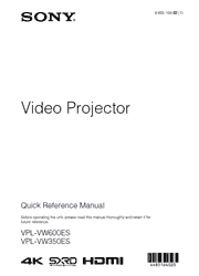 The cover of Sony VPL-VW600ES, VPL-VW350ES Video Projector Quick Reference Manual