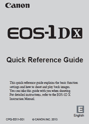 The cover of Canon EOS-1D X Digital SLR Camera Quick Reference Guide