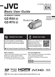 The cover of JVC GZ-R30, GZ-R70 Full HD Camcorder Basic User Guide