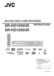 The cover of JVC SR-HD1500US, SR-HD1250US Blu-ray Disc HDD Recorder Instructions
