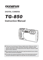 The cover of Olympus Tough TG-850 Digital Camera Instruction Manual