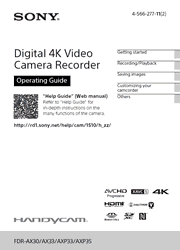 The cover of Sony FDR-AX30, FDR-AX33, FDR-AXP33, FDR-AXP35 4K Camcorder Operating Guide