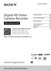 The cover of Sony HDR-CX405, HDR-CX440, HDR-PJ410, HDR-PJ440 Camcorder Operating Guide