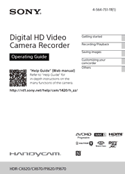 Sony HDR-CX620, HDR-CX670, HDR-PJ620, HDR-PJ670 Camcorder Operating