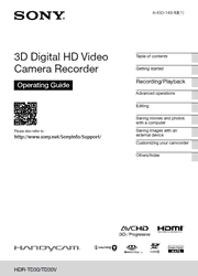 The cover of Sony HDR-TD30, HDR-TD30V 3D Camcorder Operating Guide