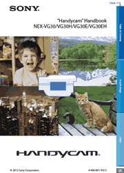 The cover of Sony NEX-VG30, NEX-VG30H, NEX-VG30E, NEX-VG30EH Camcorder Handycam Handbook