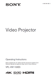 The cover of Sony VPL-VW1100ES 4K Projector Operating Instructions