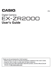 The cover of Casio EX-ZR2000 Digital Camera User Guide