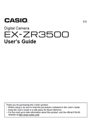 The cover of Casio EX-ZR3500 Digital Camera User Guide