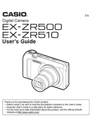 The cover of Casio EX-ZR500, EX-ZR510 Digital Cameras User Guide