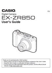 The cover of Casio EX-ZR850 Digital Camera User Guide