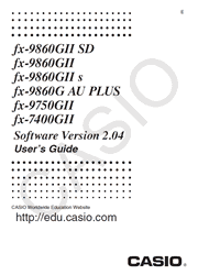 The cover of Casio fx-9860GII SD, fx-9860GII, fx-9860GII s, fx-9860G AU PLUS, fx-9750GII, fx-7400GII Calculators Software User Guide