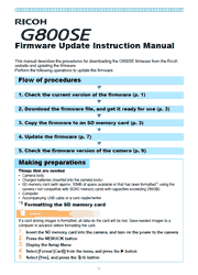 The cover of Ricoh G800SE Digital Camera Firmware Update Instruction Manual