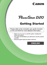 The cover of Canon PowerShot D20 Digital Camera Getting Started