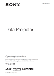 The cover of Sony VPL-GTZ1 4K Data Projector Operating Instructions