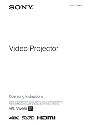 The cover of Sony VPL-VW665ES Home Cinema Projector Operating Instructions