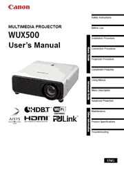 The cover of Canon REALiS WUX500 Pro AV Projector User’s Manual