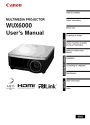 The cover of Canon REALiS WUX6000 D Pro AV, REALiS WUX6000 Pro AV Projectors User’s Manual