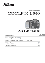 The cover of Nikon Coolpix L340 Digital Camera Quick Start Guide