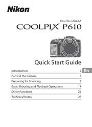 The cover of Nikon Coolpix P610 Digital Camera Quick Start Guide