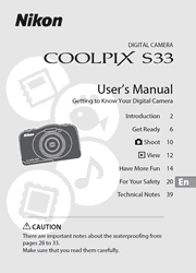 The cover of Nikon Coolpix S33 Digital Camera User’s Manual