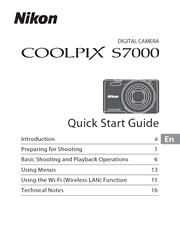 The cover of Nikon Coolpix S7000 Digital Camera Quick Start Guide