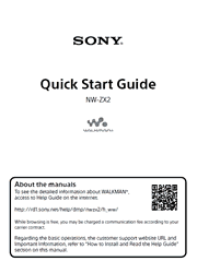 The cover of Sony NW-ZX2 Walkman Digital Music Player Quick Start Guide